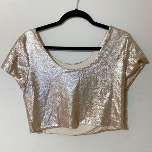 Glitter Sequins Backless Crop Tops T-Shirt